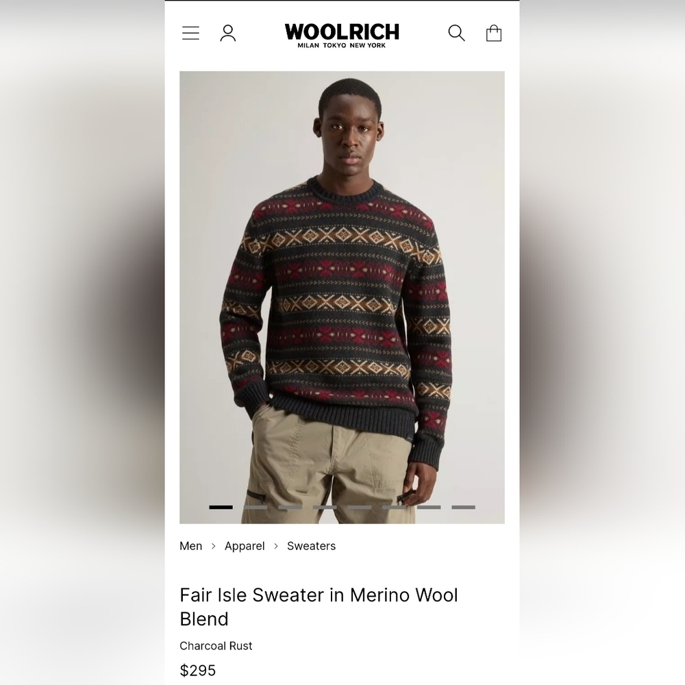 Woolrich Long sleeve fair isle crew neck sweater men's sz large Grandpa classic
